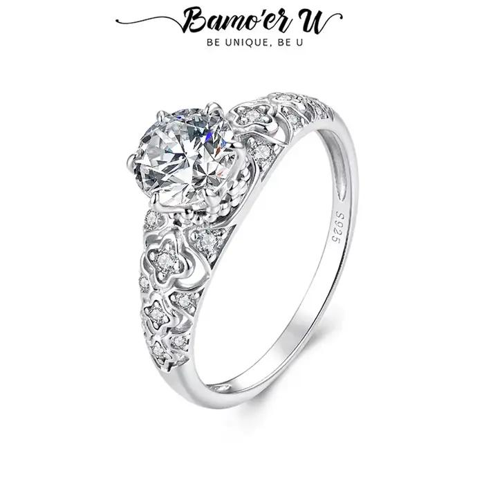 Bamoer – bague Moissanite U 1CT en argent Sterling 925