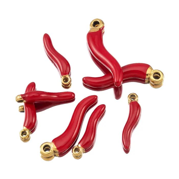 Collier pendentif en acier inoxydable plaqué or en forme de piment rouge 5 pièces accessoire pour bracelet boucle d'oreille porte-clés DIY bijoux occasions spéciales femmes