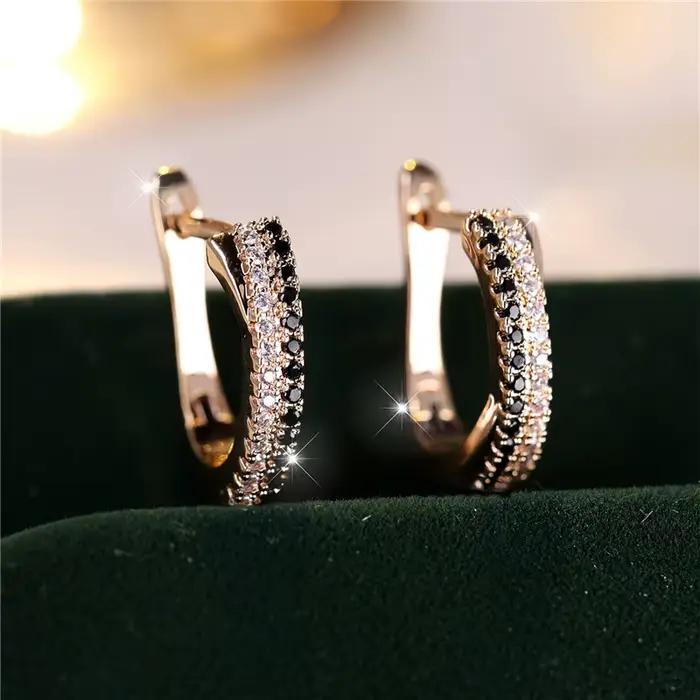 Boucles d'oreilles de luxe en pierre de Zircon noir et blanc pour femmes
