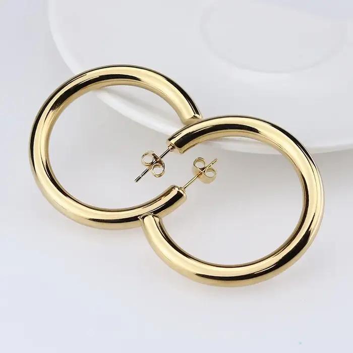 Boucles d'Oreilles Créoles Plaquées Or Cercle Rond Épais Bijoux Femme Occasions Spéciales