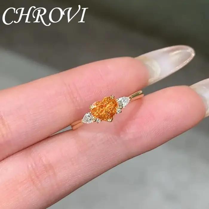 Bague de luxe en argent sterling 925 doré avec pierre de Morganite orange en forme de cœur - Bague en pierre Fendra en forme de cœur pour femmes