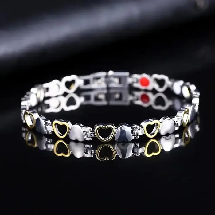 Bracelet magnétique de santé en acier inoxydable, forme de cœur, germanium, anti-radiation, pour femmes