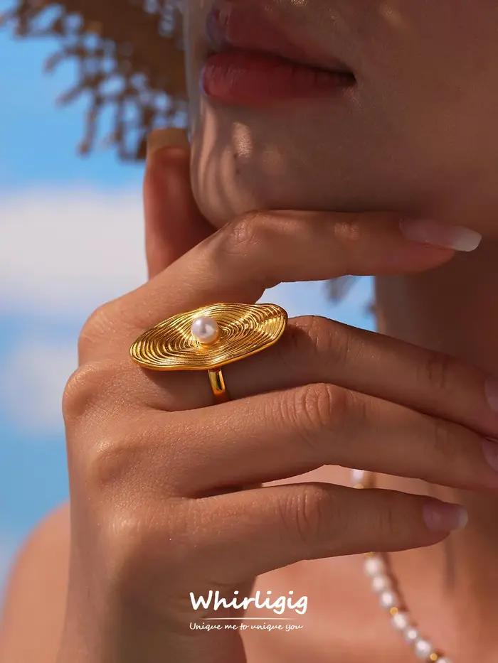 Bague de cocktail en acier inoxydable plaqué or 18 carats à empreintes digitales pour femmes style hip-hop rock pour soirées et occasions spéciales