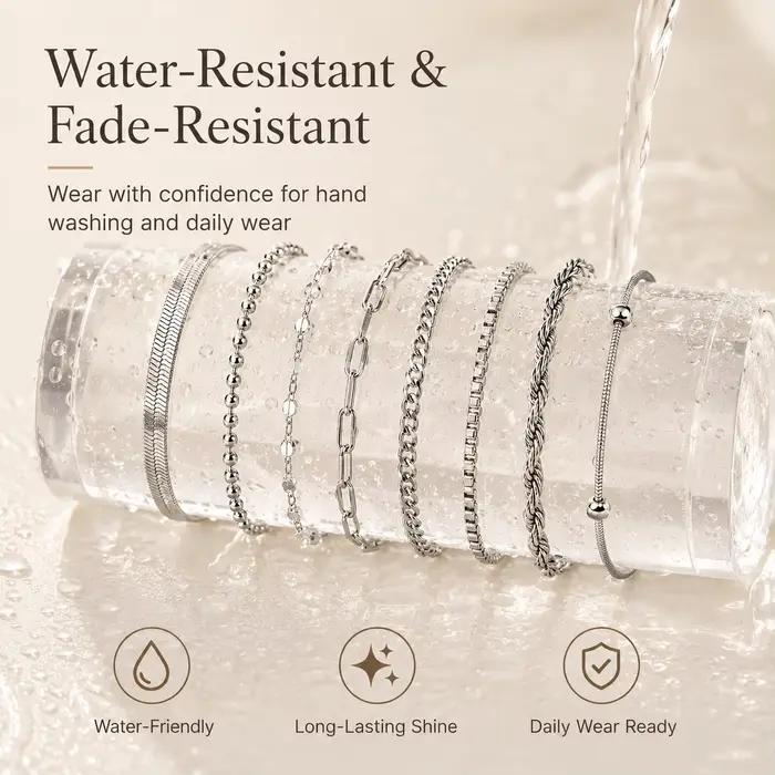 Bracelet chaîne pour femme couleur argent, bracelets empilables en acier inoxydable, cadeaux superposés résistants à l'eau