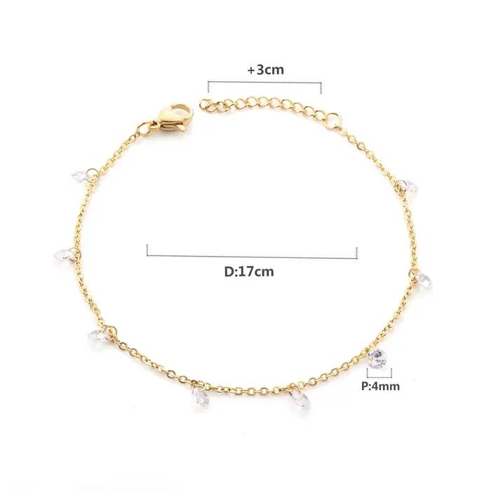 Bracelets de luxe en acier inoxydable pour femmes plaqué or couleur argent charme cubique zircone lien chaîne
