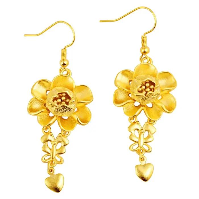 Boucle d'oreille fleur en or jaune 22 carats pour femme