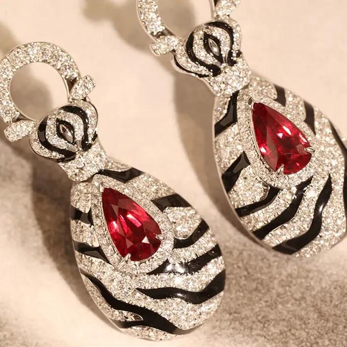 Foydjew 2023 nouvelle tendance moderne rétro motif zèbre rubis ensembles de bijoux mode européenne américaine léopard anneaux boucles d'oreilles pendantes