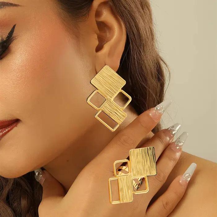 Boucles d'oreilles couleur or 18 carats avec bague, ensemble de bijoux pour mariée, boucles d'oreill