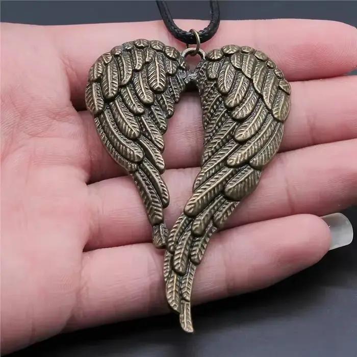 Collier vintage rétro unisex avec pendentif ailes d'ange en cuir noir pour femmes occassions spéciales