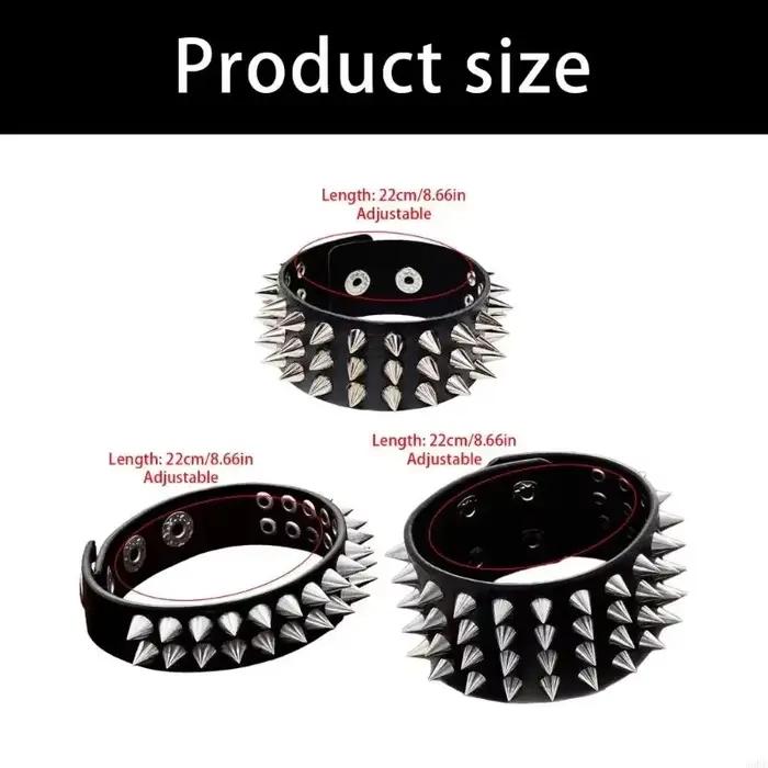 Bracelet en multicouche avec clous à pointes plaqués réglable, fermeture sécurisée, pour hommes femmes