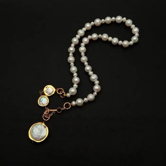 Y · YING-Collier Ras du Cou en Perle de Pomme de Terre Blanche