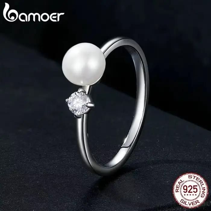 Bague Moissanite avec perle naturelle pour femme