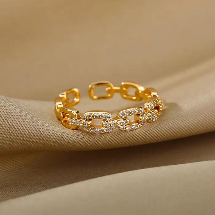 Bague de mariage en acier inoxydable plaqué or avec Zircon torsadé géométrique pour femmes styles élégants occasions spéciales