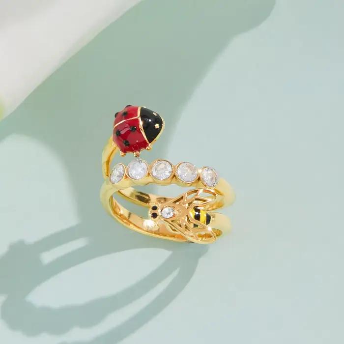 Ars – bague coccinelle abeille en acier inoxydable, plaqué or 18 carats, bagues en Zircon incrusté pour femmes, bague insectes en émail, bagues réglables