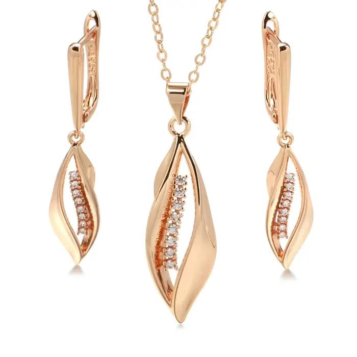 JULYDREAM luxe 585 couleur or boucles d'oreilles collier ensembles brillant Zircon géométrique bijou