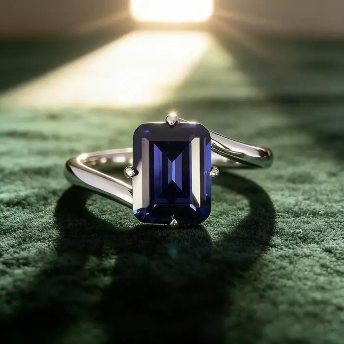 Wong Rain – bague Vintage en argent Sterling 100% 925, saphir de laboratoire à coupe émeraude, diama