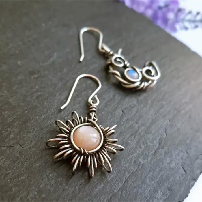 Boucles doreilles bohemian soleil lune argent vintage femmes occasion speciale mariage anniversaire soirée daily wearing