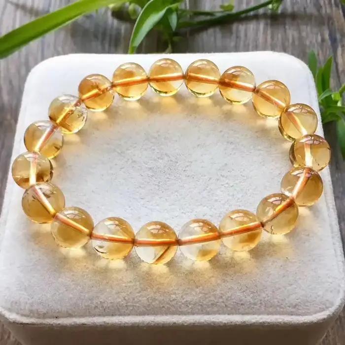 Bracelet en citrine naturelle véritable pour femmes et hommes, perles rondes de 7 à 12 mm, bracelet à brins pour occasions spéciales et cadeau d'anniversaire