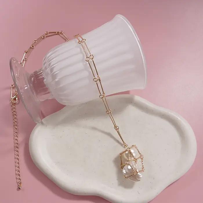 Collier Ras Du Cou Avec Perles En Cage Et Chaîne Satellite Bijou Tendance Pour Femme Occasions Spéciales Brunch Rendez-Vous Et Tenues Élégantes