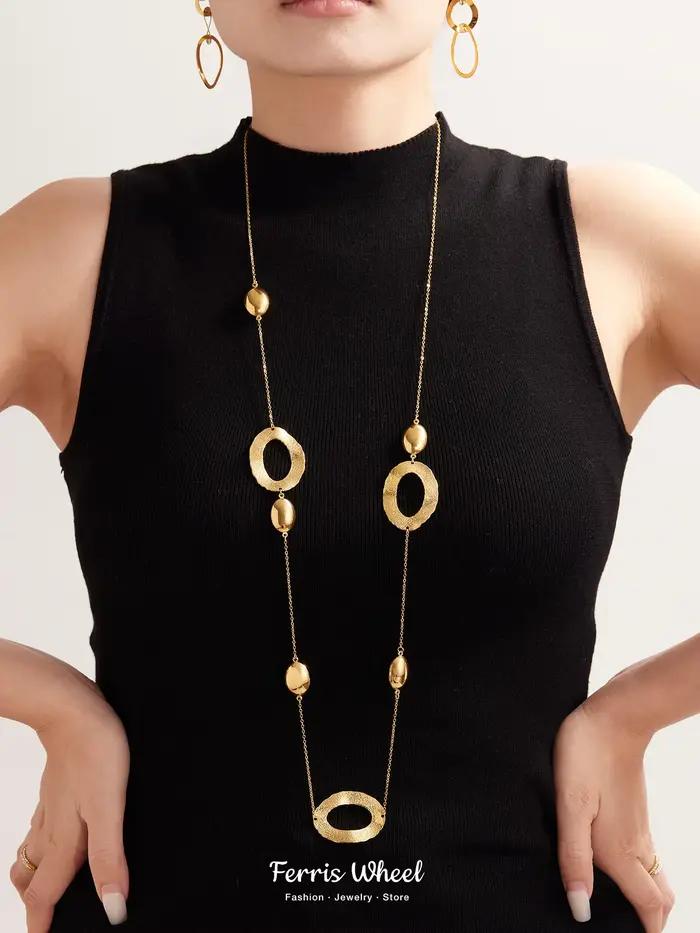 Collier long acier inoxydable plaqué or pour femmes chaîne dorée 103cm pendentif ovale bijoux luxe occasions spéciales
