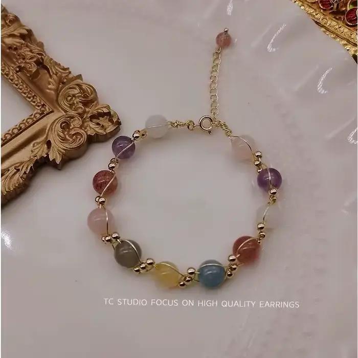 Dreams Come True Niche Perles tissées colorées Bracelet multi-cristal mixte Naturel Lucky Allegory Cadeau de prière pour bijoux pour femmes
