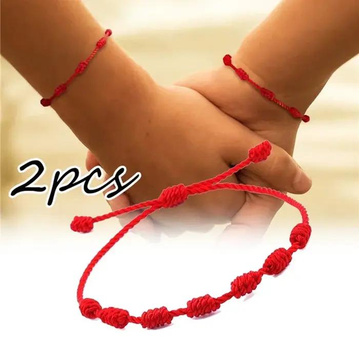 Bracelet Rouge Tressé Main Protection Amoureux Occasions Spéciales Pour Femme Homme Couple