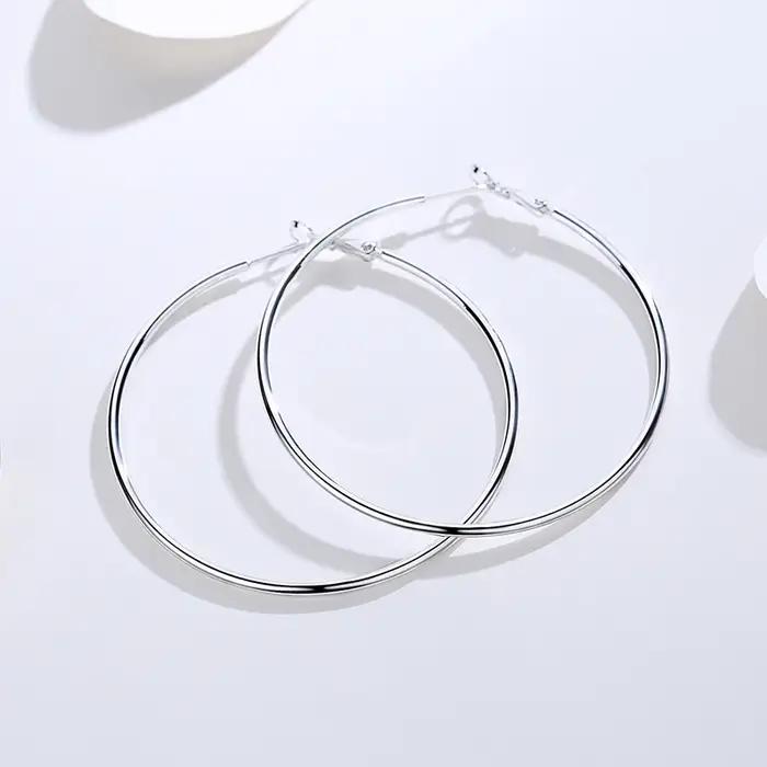 Aravant 925 argent Sterling 50MM 60MM 70MM 80MM cerceau boucle d'oreille pour les femmes bijoux de mariage cadeau