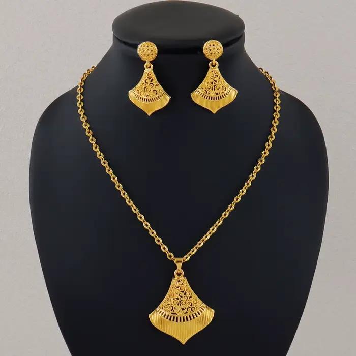 Ensemble de bijoux nigérians plaqués or, collier, boucles d'oreilles pour femmes, usage quotidien, c