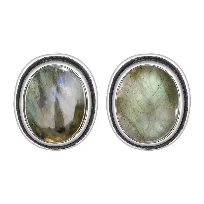 Boucles d'oreilles clous en labradorite naturelle 8x10MM pour femme, bijoux en argent sterling 925, style simple et vintage, cadeau d'anniversaire ou de fête