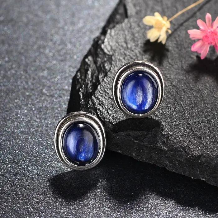 Boucles d'oreilles clous en labradorite naturelle 8x10MM pour femme, bijoux en argent sterling 925, style simple et vintage, cadeau d'anniversaire ou de fête