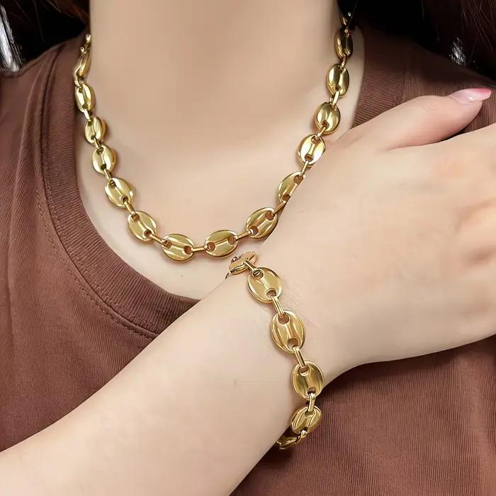 Ensemble collier et bracelet doré en forme de grains de café pour homme et femme occasions spéciales soirée cadeau romantique