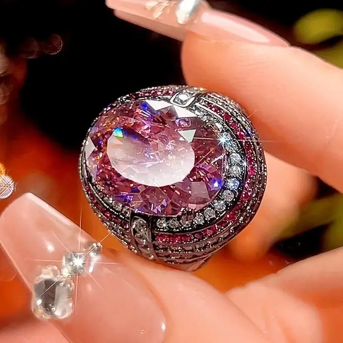 Bague en Tourmaline Paraiba Ovale Créée en Laboratoire Bague de Mariage Ouverte Réglable Pour Fêtes Spéciales