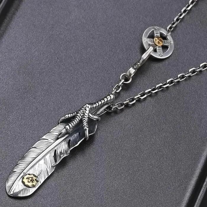 Collier long pour pull, style griffe d'aigle, plume, Taijiao, forme géométrique, chaîne simple avec perles rondes, tendance personnalité