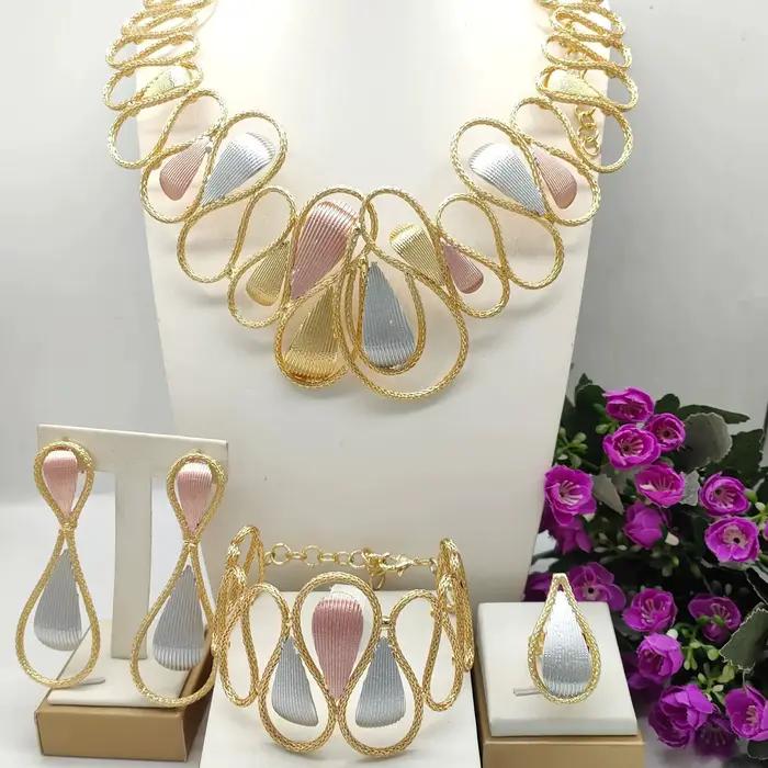 Ensemble de bijoux uniques pour femmes, collier, boucles d'oreilles, bracelet, bague, pour mariage n