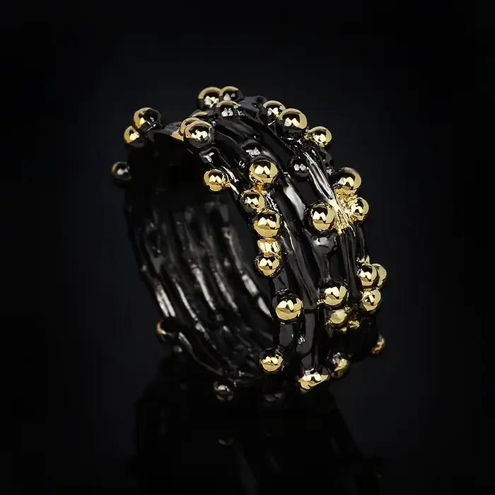Bague Unique en or noir à pois pour femmes, bague en argent 925, multicouche, ensemble de mode, bagu