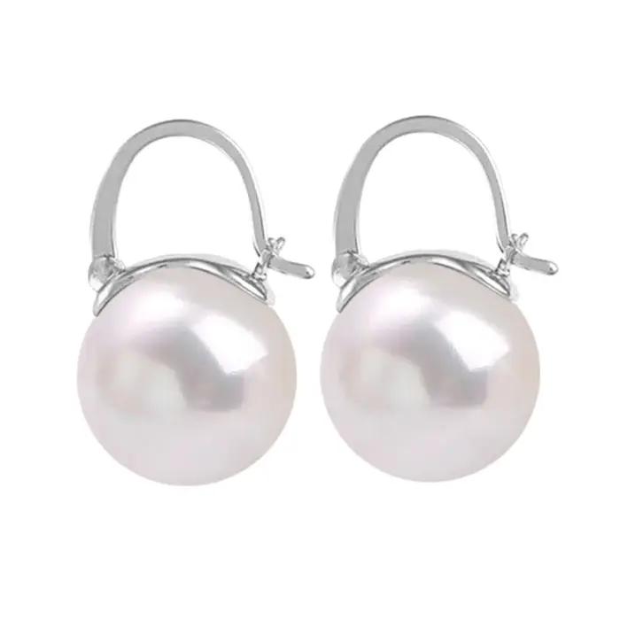Boucles d'oreilles en argent sterling 925 sertie de perle ronde pour femmes mariage fiançailles soirées festives