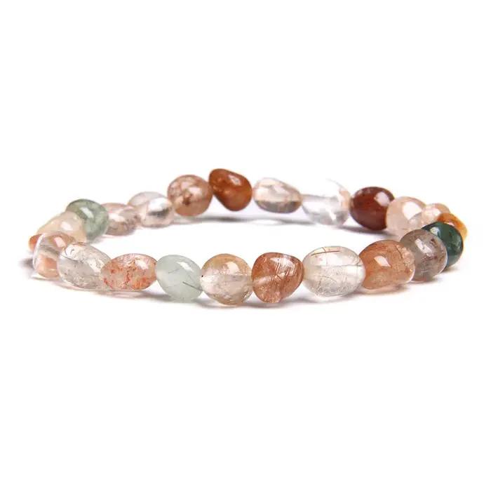 Lady Lucky Natural Pebble Noir Violet Quartz Écrasé Rose Blanc Cristal Gris Labradorite Perle Bracelet Cadeau Amis