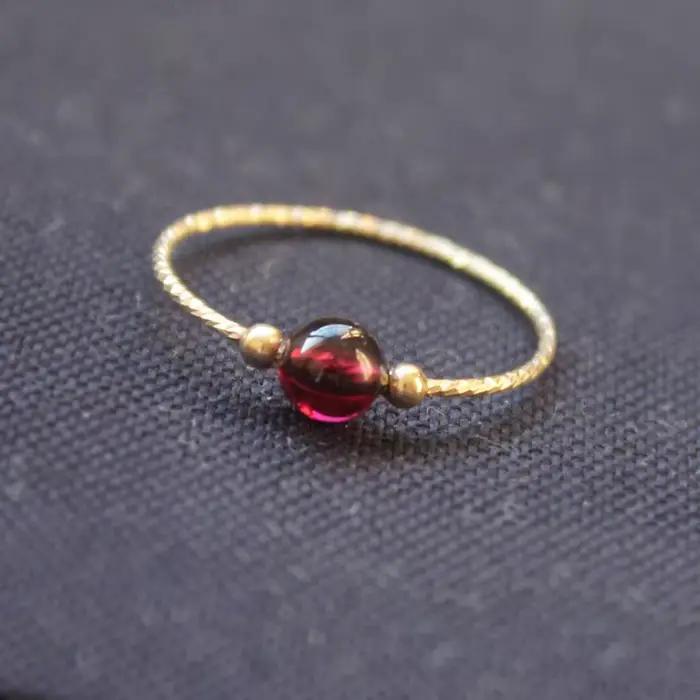 Bague en or 14K avec grenat naturel, bijou minimaliste fait à la main, style Boho