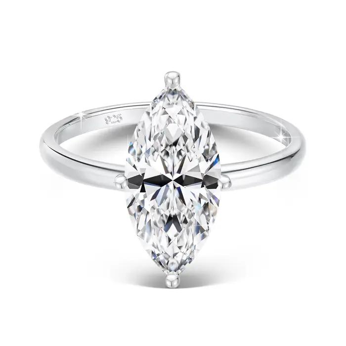 GRA 2/3CT Moissanite bague de fiançailles pour femmes homme Marquise coupe VVS1 925 argent scintilla