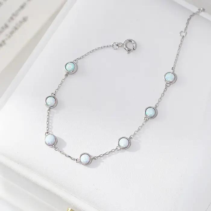 WOOZU réel 925 en argent Sterling élégant rond opale pierre Bracelets pour femme fête de mariage tempérament français bijoux accessoires