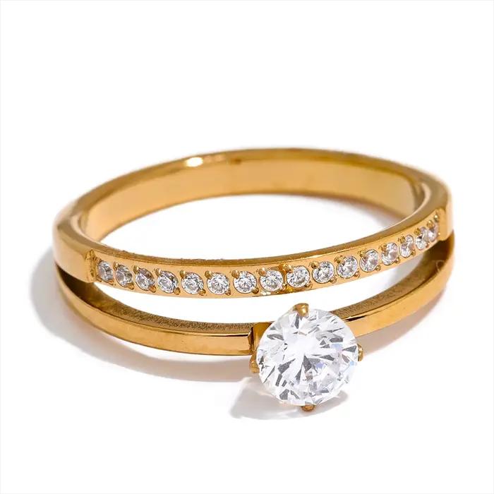 Yhpup – bague classique Double couche en acier inoxydable, zircone cubique brillante et délicate, ca