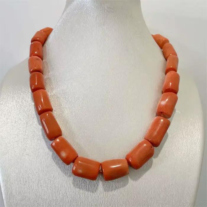 Collier de luxe géométrique en corail orange, pierre précieuse irrégulière, chaîne simple en lasso, ras-du-cou pour femme, bijoux de mariage et d'amour