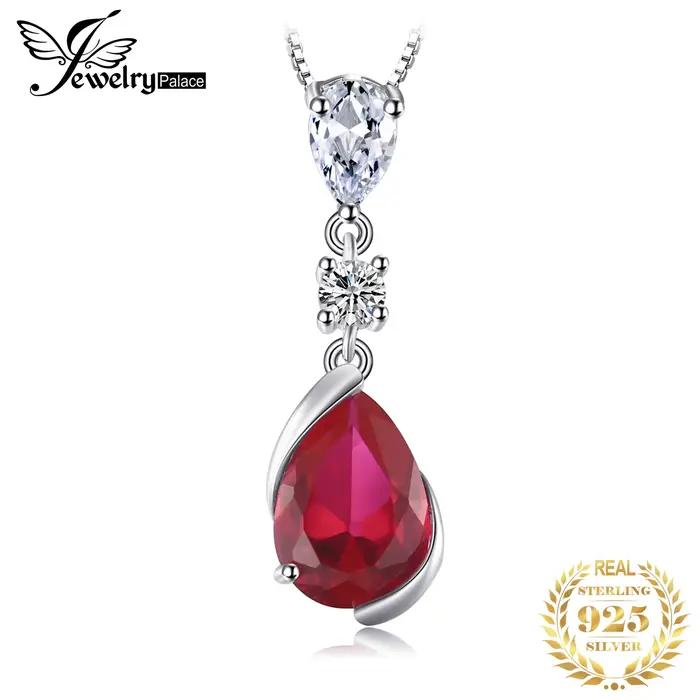 JewelryPalace 2.6ct poire créé rubis rouge 925 en argent Sterling pendentif collier pour femme mode
