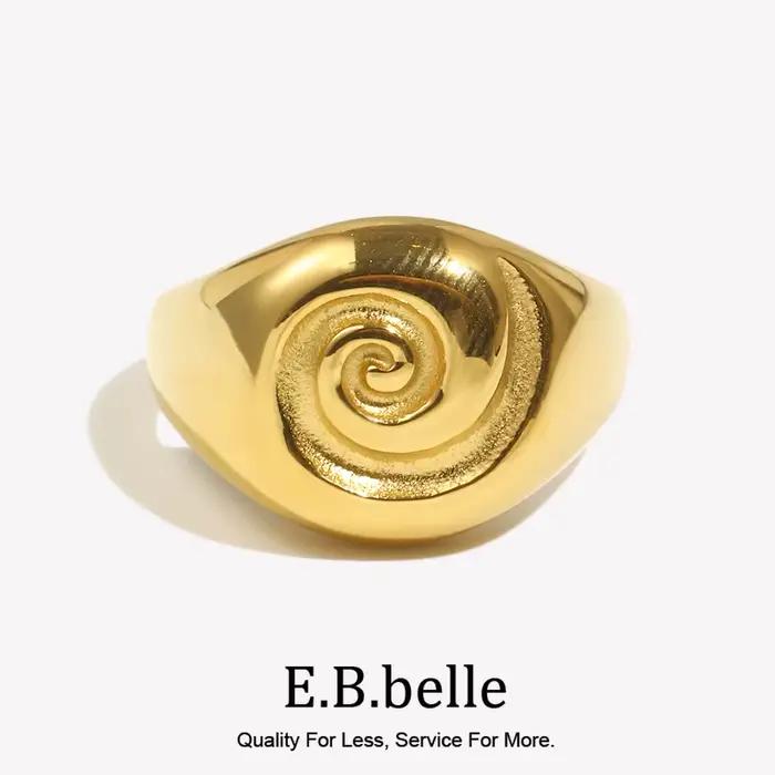 E.B.belle – bague Vortex à visage rond, étanche, plaqué or 18 carats, accessoires couleur argent, bagues en acier inoxydable 316L pour femmes