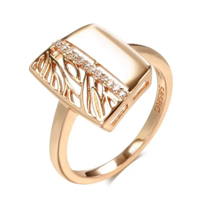 Bague de luxe brillante en or rose 585 pour femme, bijou de mariage vintage à la mode, avec zirconium blanc, carré, pour occasions spéciales