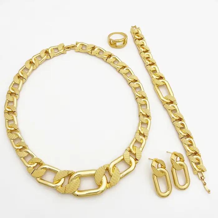 Ensemble de bijoux à la mode Dubai plaqué or 24 carats pour femmes avec collier boucles d'oreilles bague bracelet occasions spéciales soirée mariage