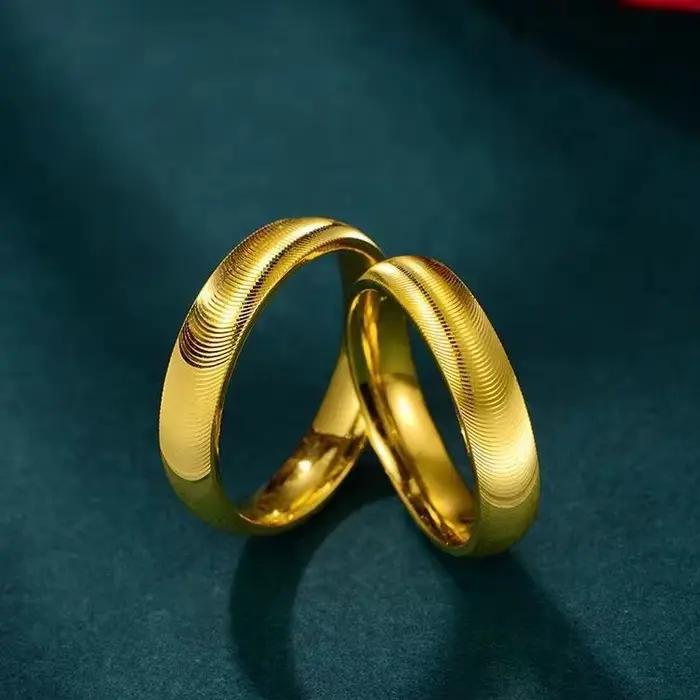 Bagues en or 24 carats brillantes simples et élégantes pour hommes et femmes