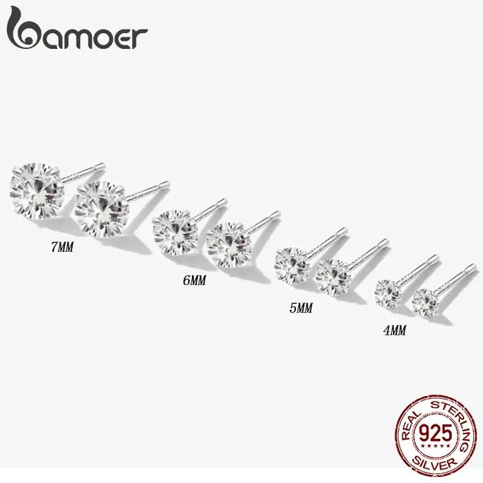 Bamoer CZ Boucles d'oreilles à tige en argent sterling 925 plaqué platine rond zircon cubique hypoallergénique