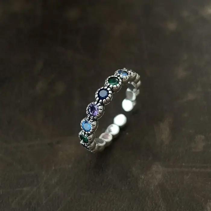 Bague de cocktail en argent sterling 925 sertie de zirconium bleu pour femmes, design rétro chic, cadeau pour occasions spéciales