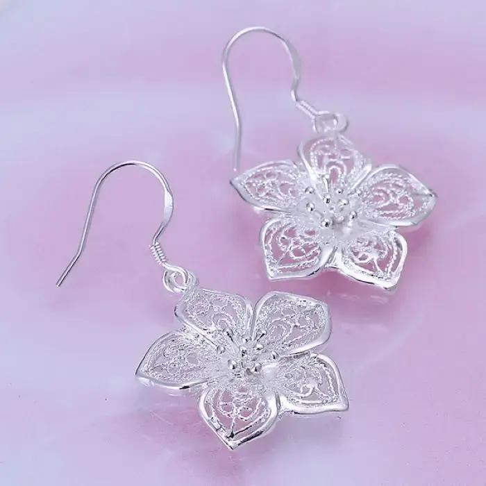 Boucles d'oreilles en argent Sterling 925 fleur élégante pour femmes occasions spéciales soirées élégantes mariage anniversaire